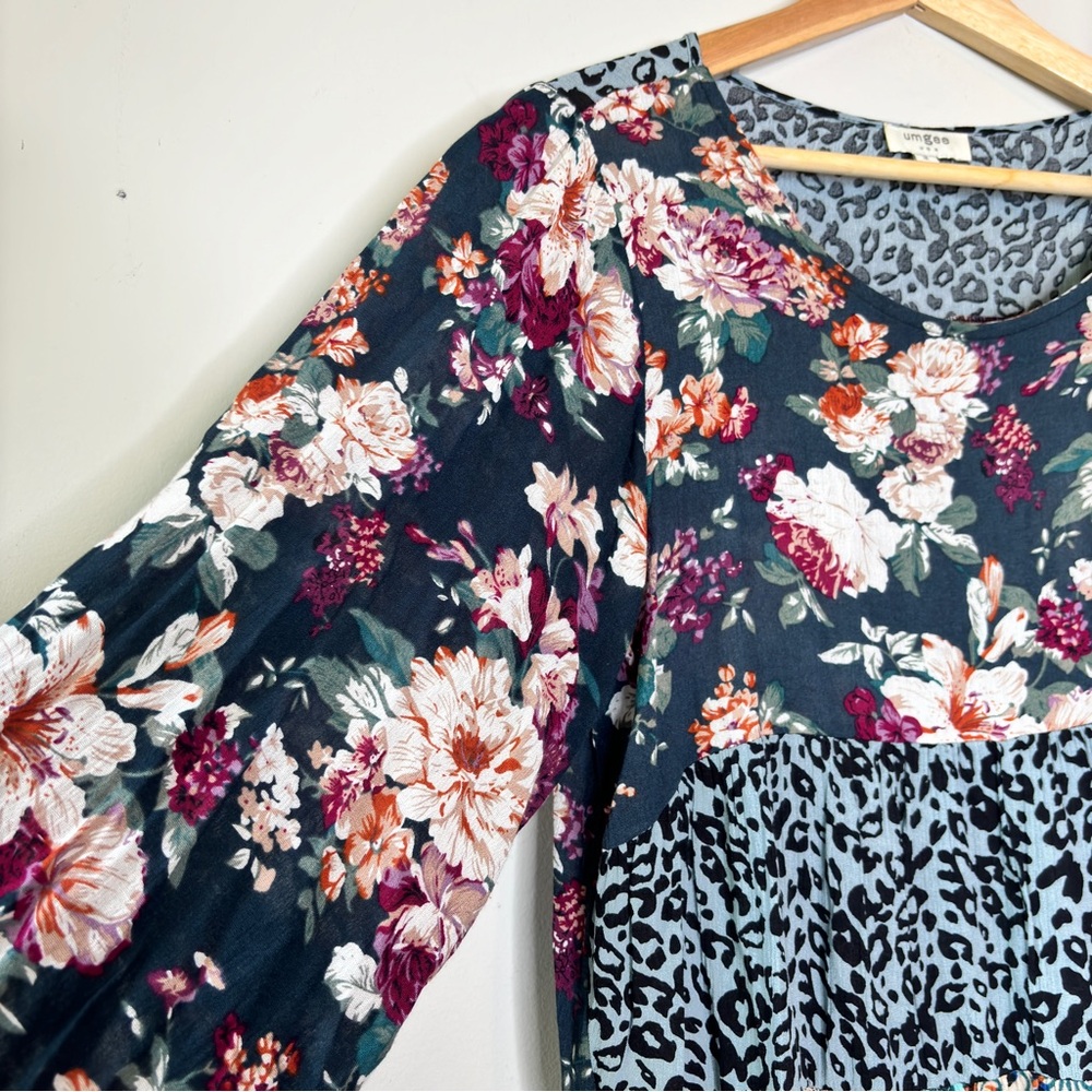 Umgee Multicolor Mixed Print Patchwork Round Neck… - image 4